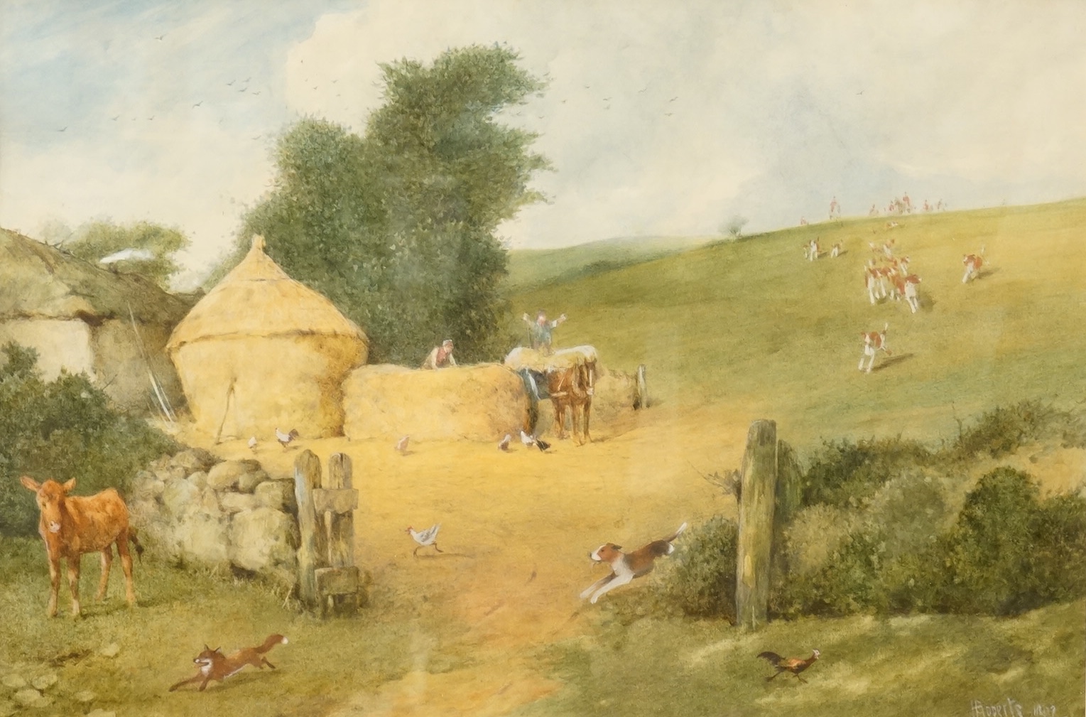 Henry Benjamin Roberts (1831-1915), Farmyard scene with hounds, signed and dated 1902, ex. Abbott & Holder, watercolour, 29 x 44cm